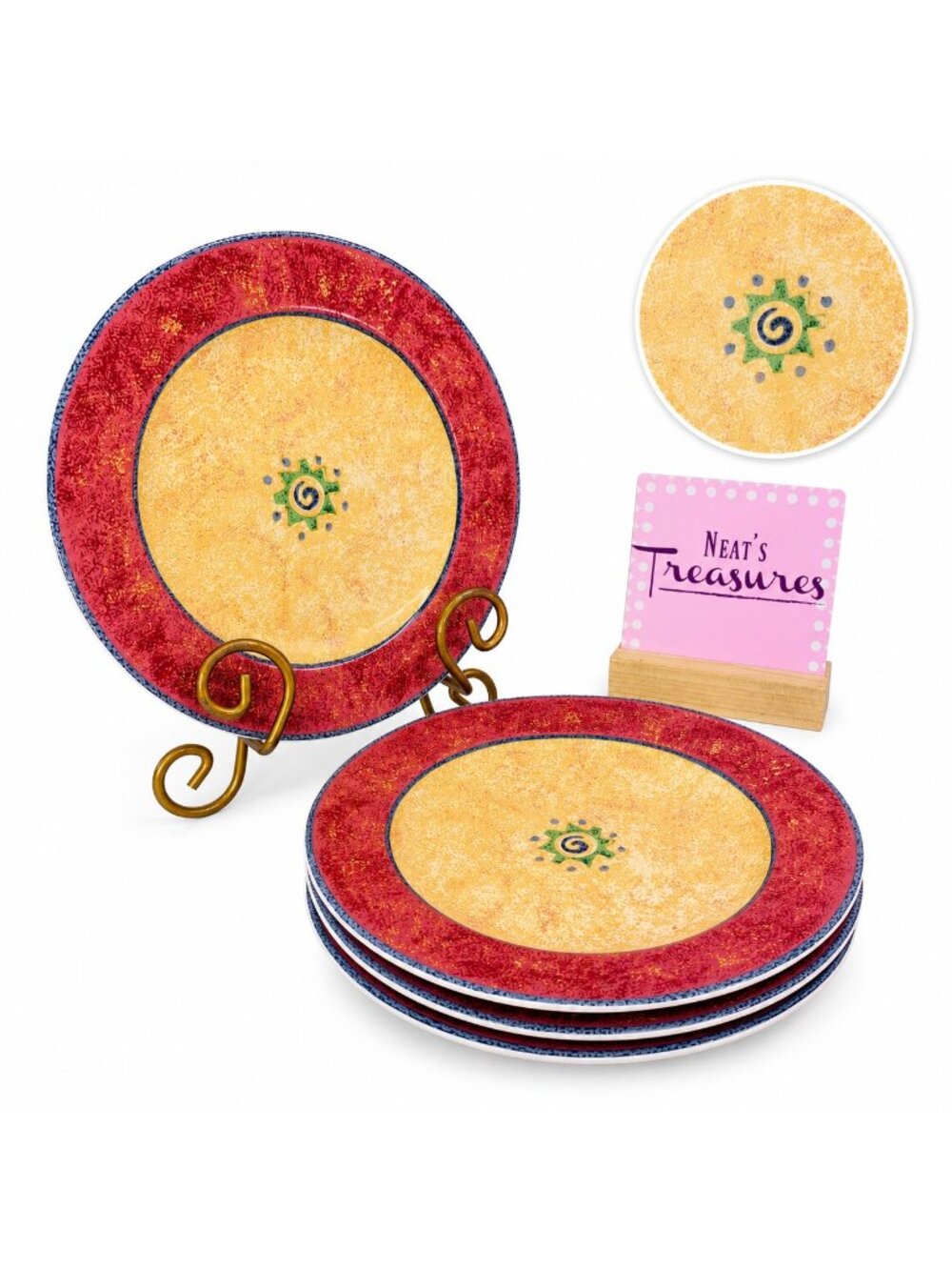 Vintage Furio MESA Multicolored Indonesia Stoneware Lunch Salad  Plates Set of 4
